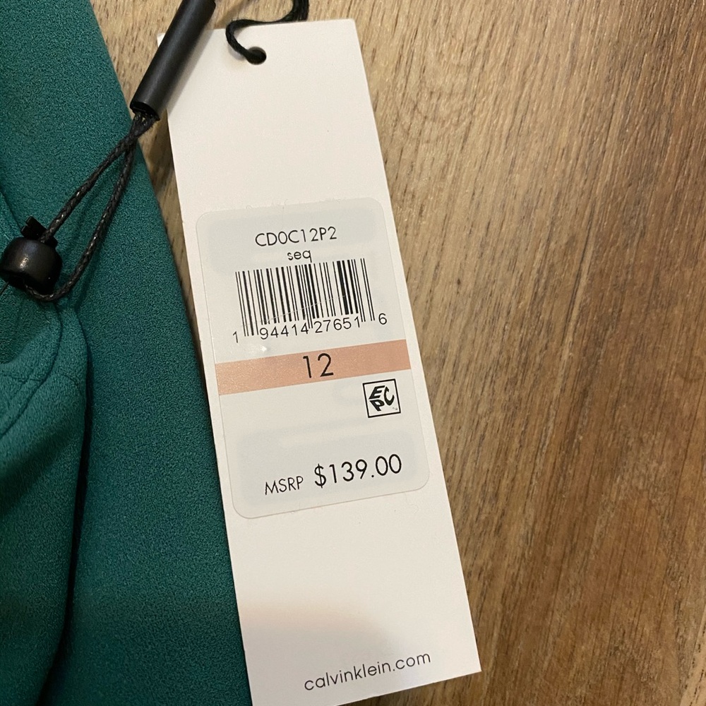 Calvin Klein Teal V-Neck Sleeveless Jumpsuit with Tie Belt - Picture 10 of 12